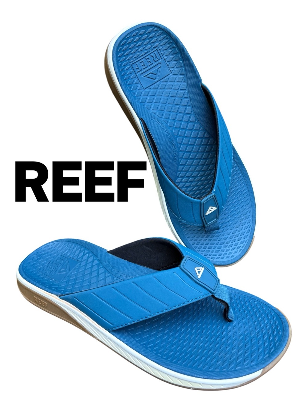 Reef Men's 9 The Deckhand Flip Flops. Blue. Rubber sole. Like new. EUC!